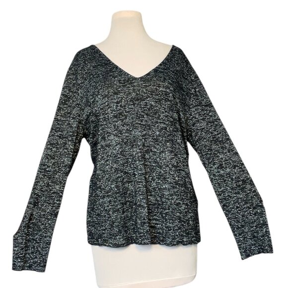 INC International Concepts Tops - INC Women's Black with Silver Metallic LongSleeve V-Neck Top, Size XXL  EUC